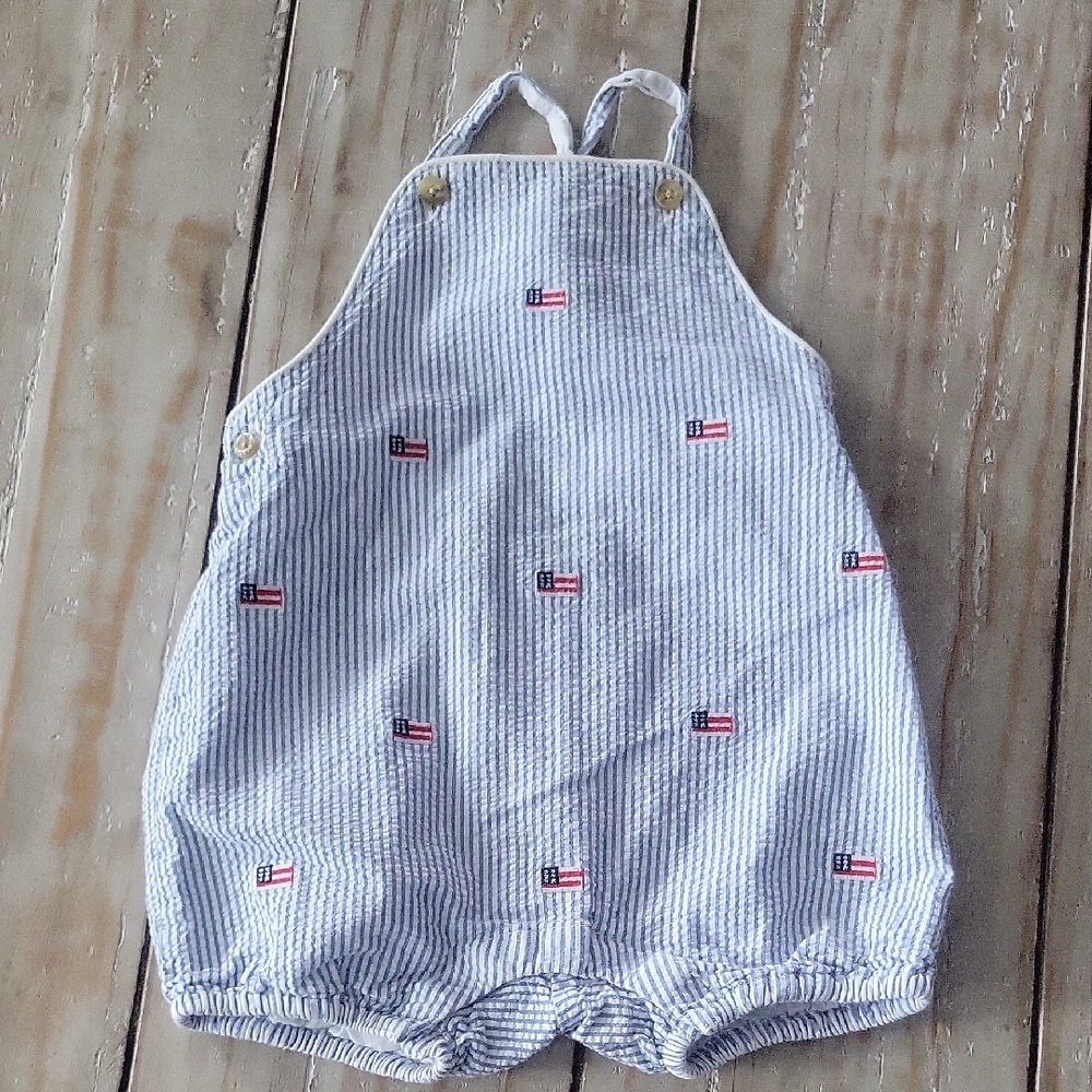Janie AND Jack Striped Baby Romper with US Flag